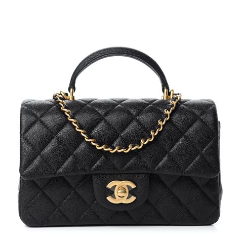 chanel mini black caviar top handle clutch with chain|Black Quilted Caviar Leather Mini WOC Clutch Bag.